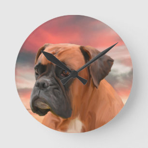 Mooie Boxer Hond Water Kleur Olie Schilderij Kunst Ronde Klok