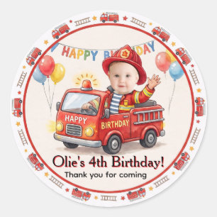 Mooie brandweerwagen aangepaste foto jongens verja ronde sticker