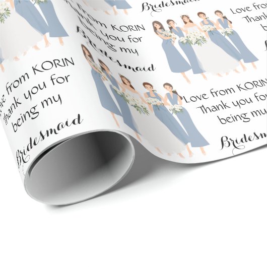 Mooie bride en bruidsmeisjes in blauw geitein cadeaupapier (Rol Hoek)