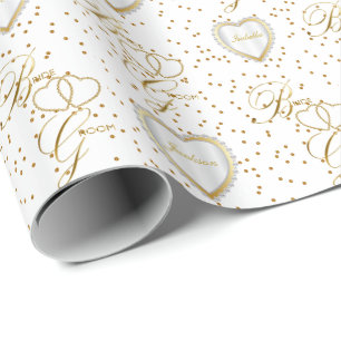 Mooie bride en Groom Gold Heart-Weddenschap Cadeaupapier