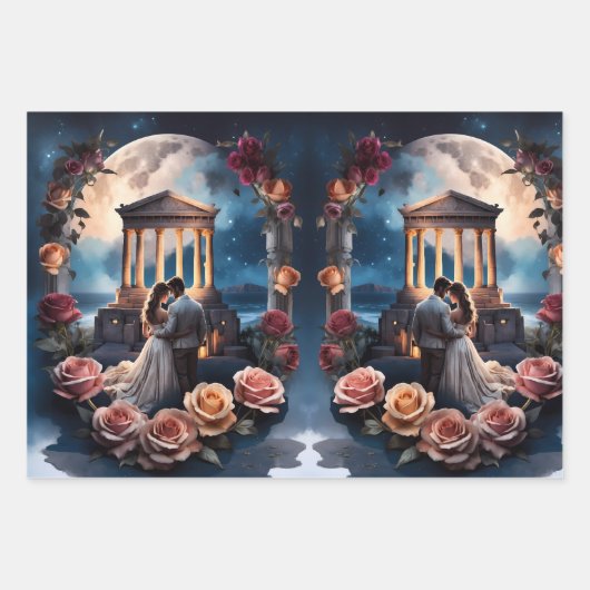 Mooie bruid & bruidegom Staand bij het Zee Inpakpapier Vel (Voorkant 2)