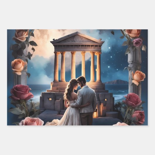 Mooie bruid & bruidegom Staand bij het Zee Inpakpapier Vel (Voorkant)