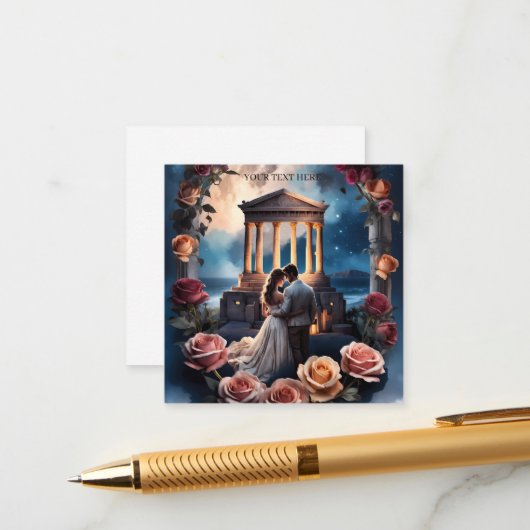 Mooie bruid en bruidegom staande aan de zee informatiekaartje (Voorkant / Achterkant in situ)