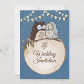 Mooie bruiloft Blue Brown Owl Glitter Kaart (Voorkant)