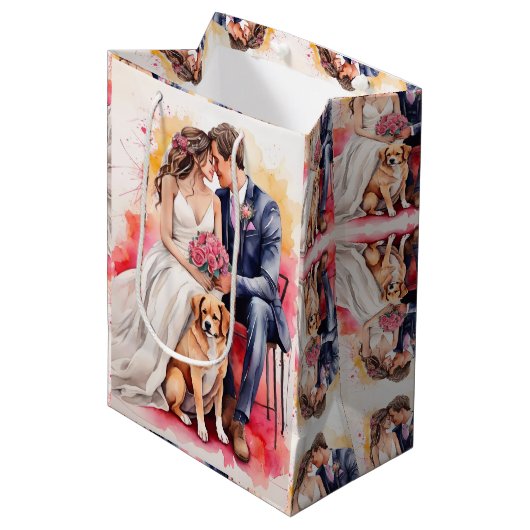 Mooie bruiloft paar aquarel medium cadeauzakje (Voorkant Gekanteld)