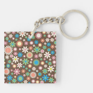 Mooie bruine bloemen powerpatroon sleutelhanger