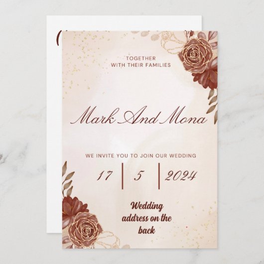 Mooie bruine bruiloft uitnodiging (Voorkant / Achterkant)