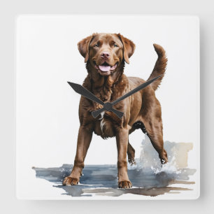 MOOIE BRUINE CHESAPEAKE BAY RETRIEVER HOND VIERKANTE KLOK