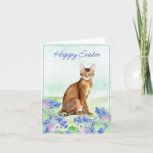 Mooie Bruine Kat met Paaseieren en Bloemen Kaart