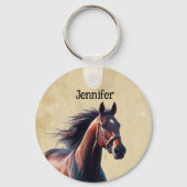 Mooie Bruine Paard Aangepaste Naam Sleutelhanger (Achterkant)