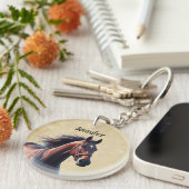 Mooie Bruine Paard Aangepaste Naam Sleutelhanger (Voorkant Rechts)
