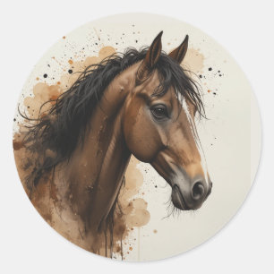Mooie Bruine Paard Dier Kunst Ronde Sticker