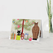 Mooie bruine paard en kitten schuur Kerstmis Feestdagen Kaart (Voorkant)