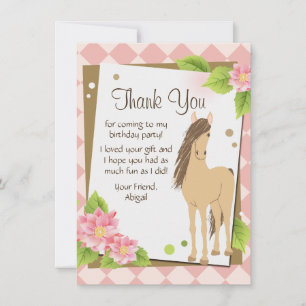 Mooie bruine paard en roze bloemen dankkaart bedankkaart