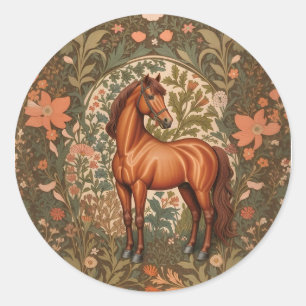Mooie bruine paard geïnspireerd door William Morri Ronde Sticker