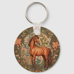 Mooie bruine paard geïnspireerd door William Morri Sleutelhanger
