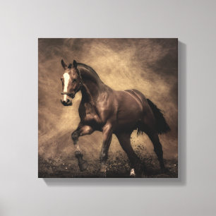 Mooie bruine paard worp kussen canvas afdruk