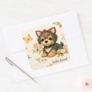 Mooie bruine puppy bloem vlinder sticker 