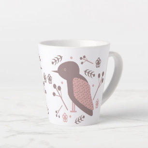 Mooie bruine roze botanische bloemvogel latte mok