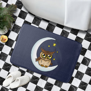 Mooie bruine uil halvemaan sterren blauw badmat