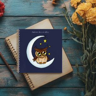 Mooie bruine uil halvemaan sterren blauw notitieboek