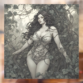 Mooie brunette vrouw in wijnstokken tekening raamsticker