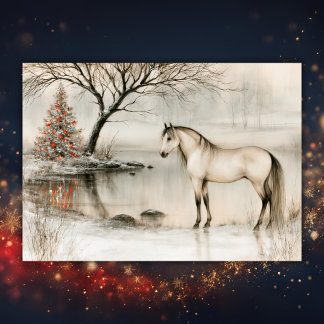 Mooie Buckskin Paard Winter Kerstmis Feestdagen Kaart