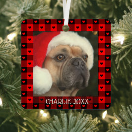 Mooie Buffalo geruite harten Aangepaste hond huisd Metalen Ornament