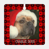 Mooie Buffalo geruite harten Custom hond Kerstmis Metalen Ornament (Voorkant)