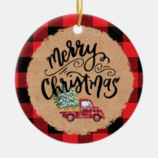 Mooie Buffalo geruite vrachtwagen kerstornament Keramisch Ornament
