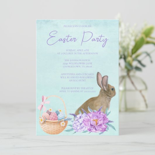 Mooie Bunny Rabbit pasta Floral Paasfeest Kaart (Staand voorkant)