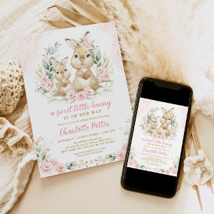Mooie Bunny Roze Bloemige Eucalyptus Baby Shower Kaart