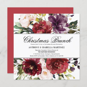 Mooie Burgundy Red Floral met kerst Brunch Kaart