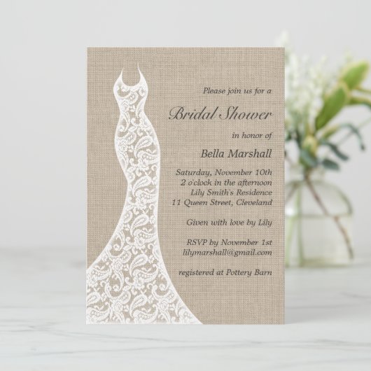 Mooie Burlap Bridal Shower-uitnodiging Kaart (Staand voorkant)