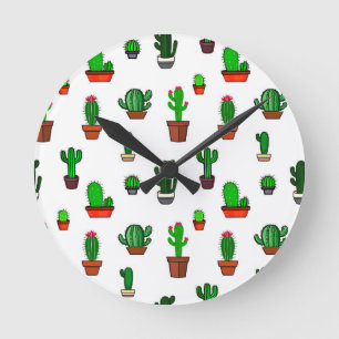 Mooie Cactus illustraties Patroon Wit Ronde Klok