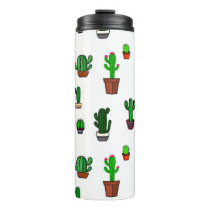 Mooie Cactus illustraties Patroon Wit Thermosbeker