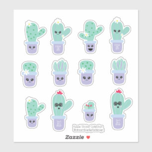 Mooie Cactus Pot Paarse Groene Set Sticker