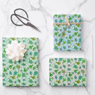 Mooie cactussen, sappige cactus in witte potten inpakpapier vel