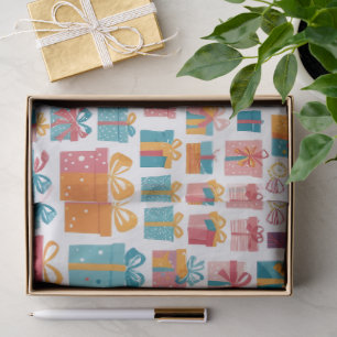 Mooie cadeaus in tassen en dozen met lintenpatroon tissuepapier