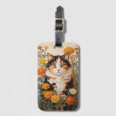 Mooie Calico kat met goudsbloem bloemen Bagagelabel (Voorkant (verticaal))