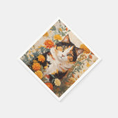 Mooie Calico kat met goudsbloem bloemen Servet (Hoek)