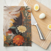 Mooie Calico kat met goudsbloem bloemen Theedoek (Quarter Fold)