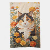 Mooie Calico kat met goudsbloem bloemen Theedoek (Verticaal)