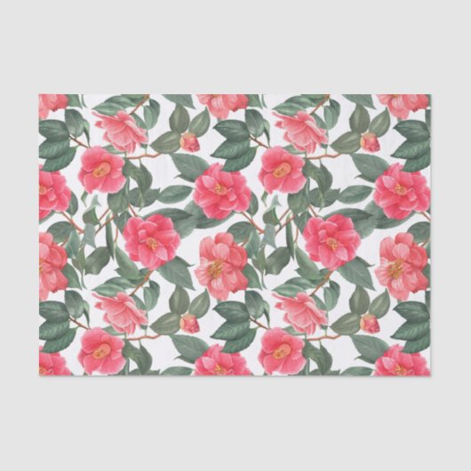Mooie Camellia Flowers en Leaves Pattern Tissuepapier (Voorkant)