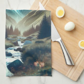 Mooie camping met bergen en tenten theedoek (Quarter Fold)