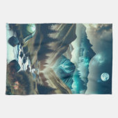 Mooie camping met bergen en tenten theedoek (Horizontaal)