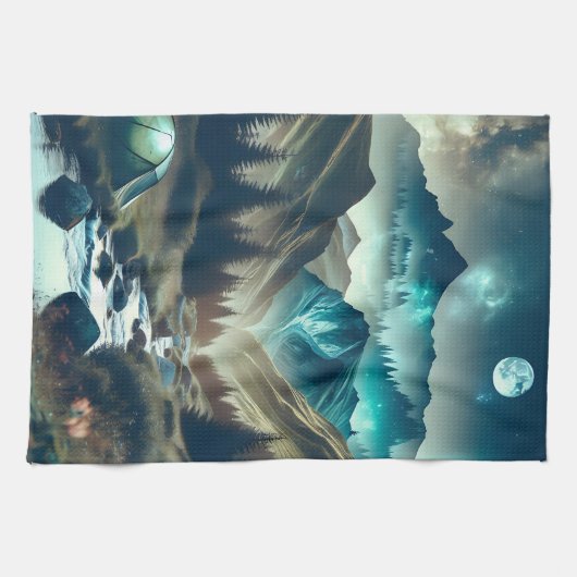 Mooie camping met bergen en tenten theedoek (Horizontaal)