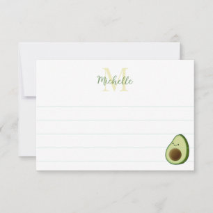 Mooie Cartoon Avocado Aangepaste Monogram Voering Notitiekaartje