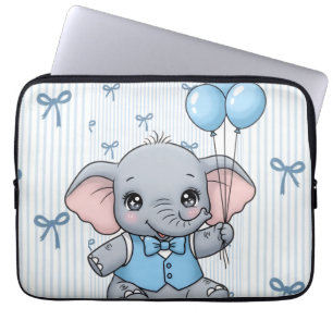 Mooie Cartoon Baby Olifant Blauwe Laptop Hoes