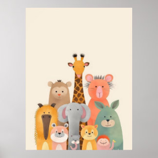 Mooie Cartoon Dieren Groep Baby kinderen Poster